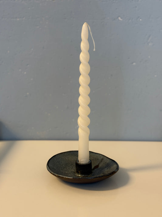 Handgemachter Kerzenständer glasiert in deepblue
