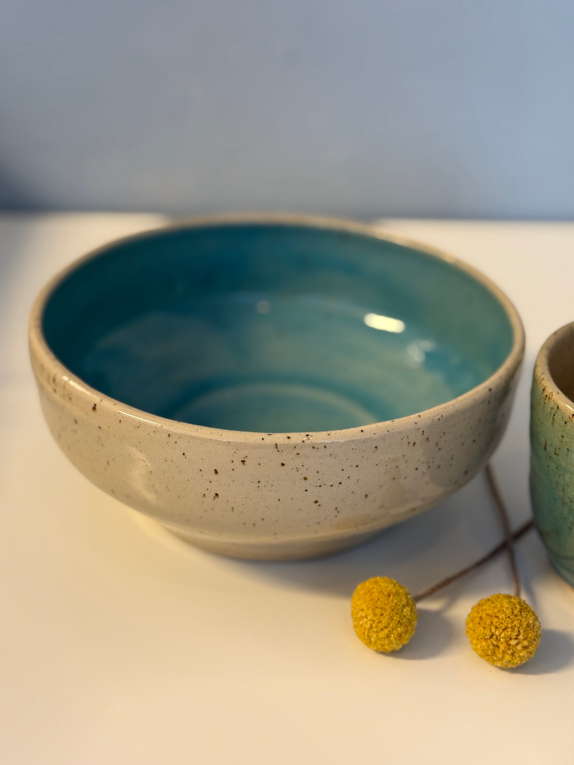 Handgemachte Bowl mit Becher glasiert Türkis und Transparent