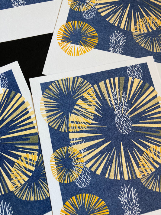 3 Risografiepostkarten Ananas