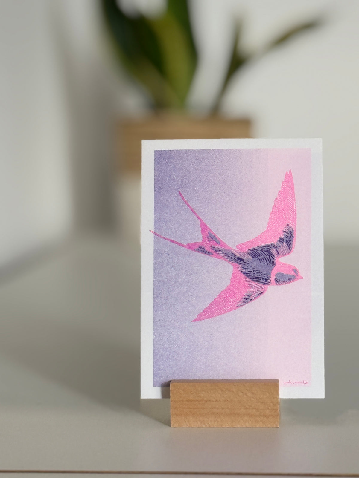 DINA 6 Risografie Postkarte Schwalbe